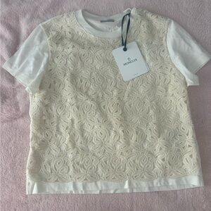 Moncler White and Cream Lace Short Sleeve Tee